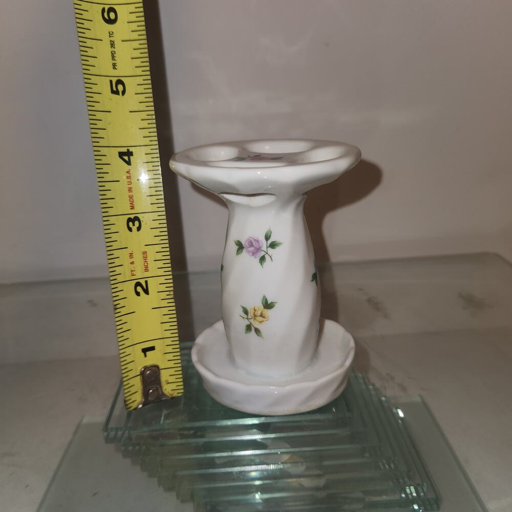 Vintage Toothbrush Holder France Lara Porcelain Roses Pencil Pen Oval White Old
